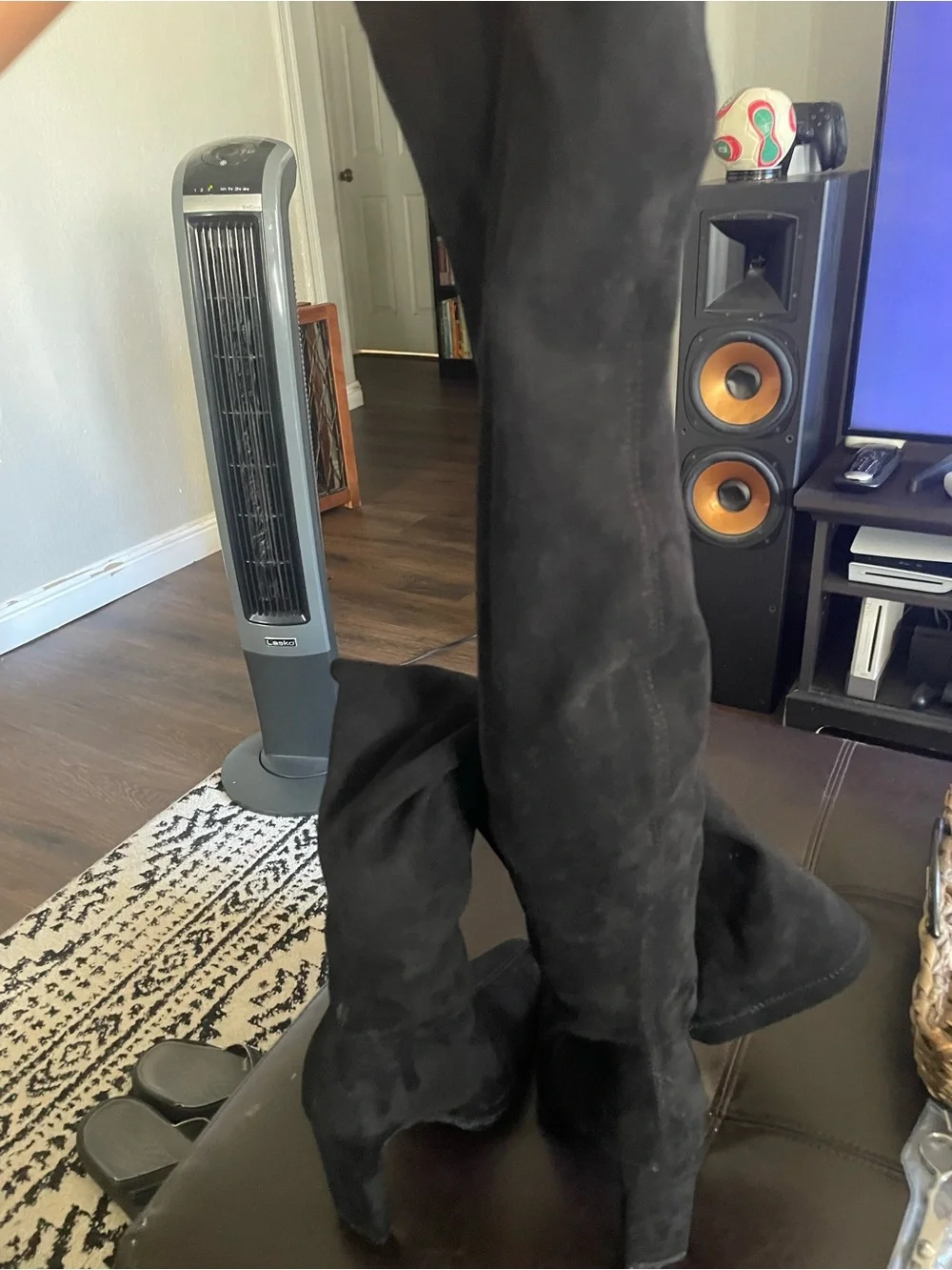 Black faux Suede Knee-High Pointed Toe Boots